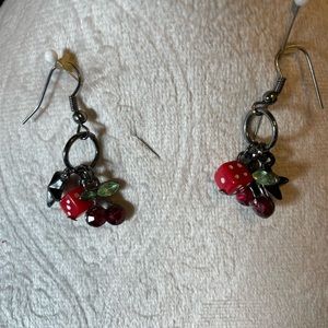 Dangle earrings with star, dice and cherries